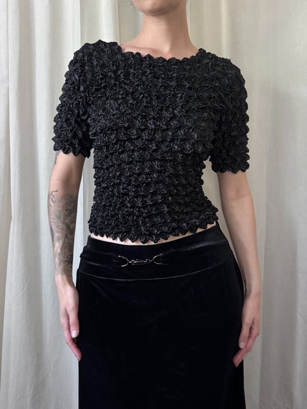 Y2K Black Popcorn Short Sleeve Top Women's One Size
